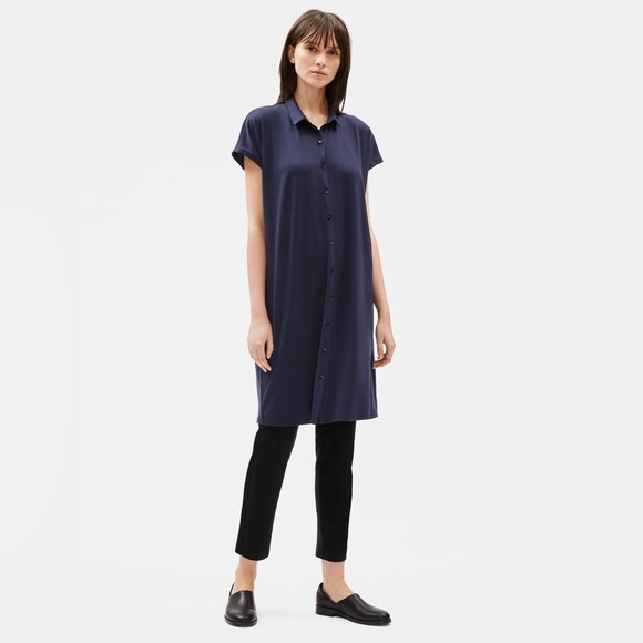 Eileen Fisher Dresses & Skirts - Eileen Fisher Tencel Jersey Shirtdress In Navy Women’s 1X Lightweight Casual
